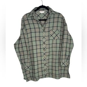 Lovers & Friends Oversized Gela Flannel Button Up Blouse Sage Plaid Size XS